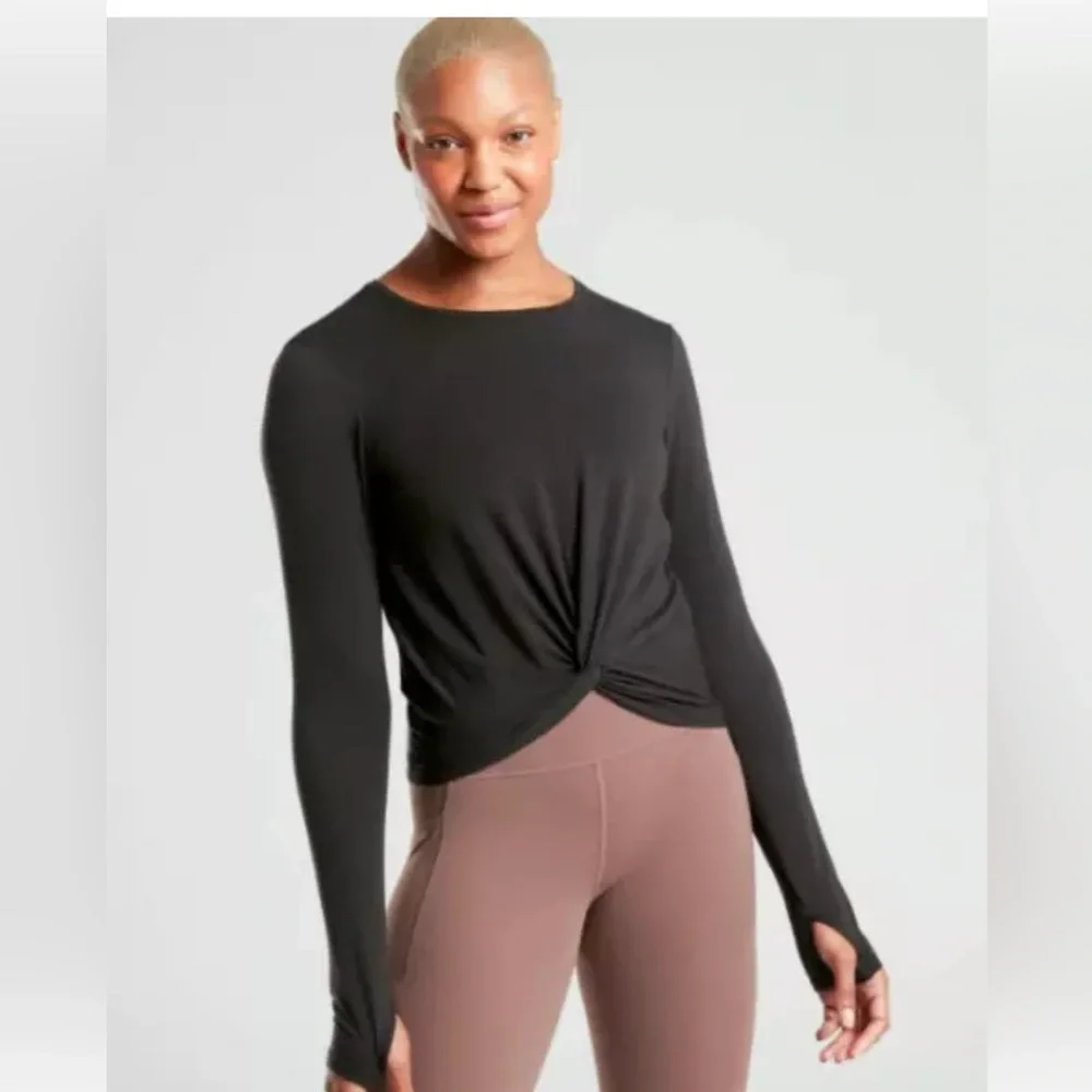 Set of THREE Medium Athleta Essence Twist Front Tops:  Black, Pink & Green - Picture 5 of 5